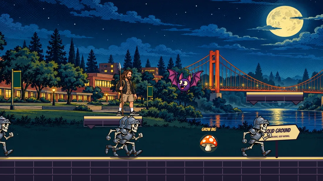 Joshvania — Josh cornered by skeletons on the Guy West Bridge stage