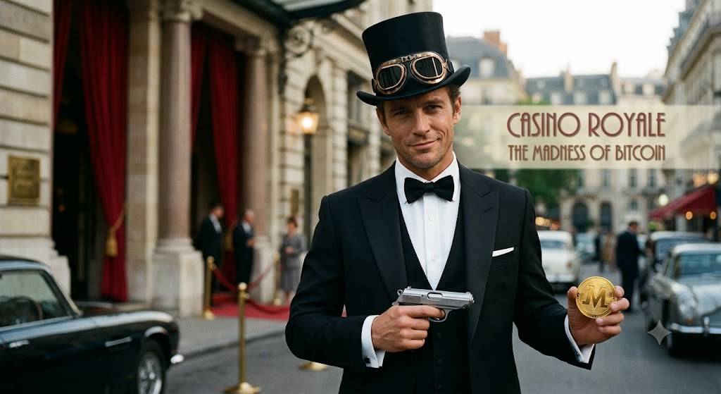madbitcoins as james bond with top hat and fly gog