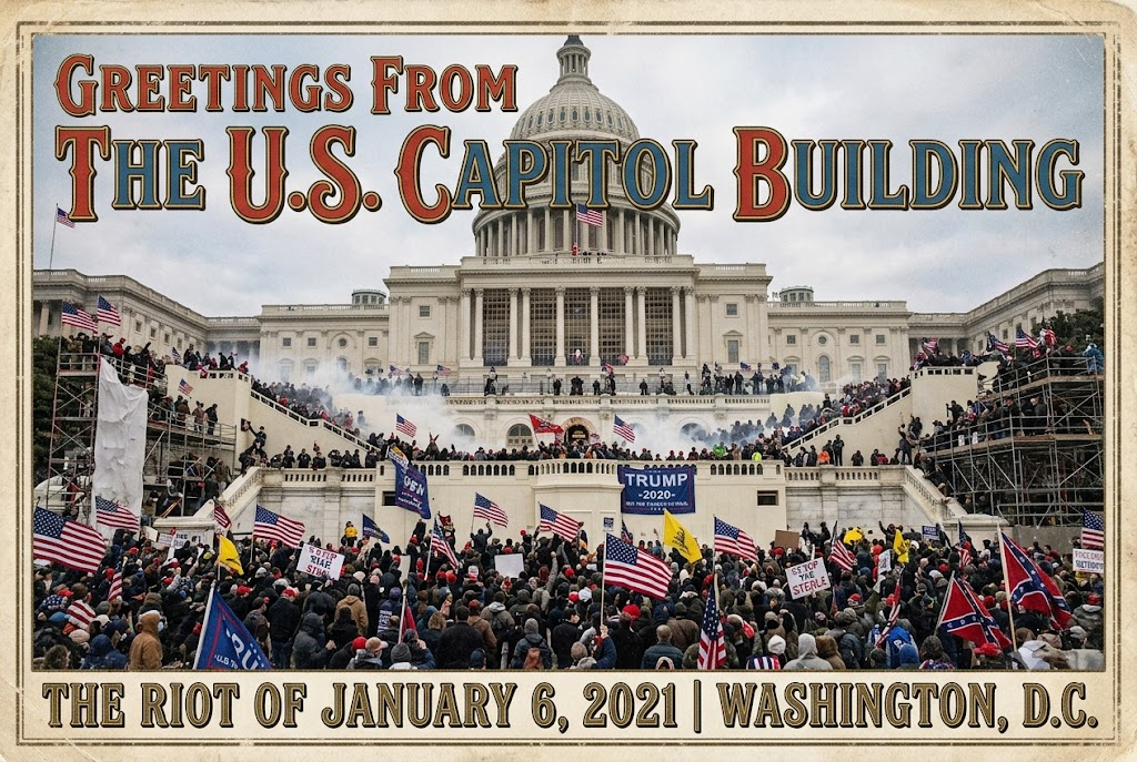 us capitol riot as an old fashioned american postc