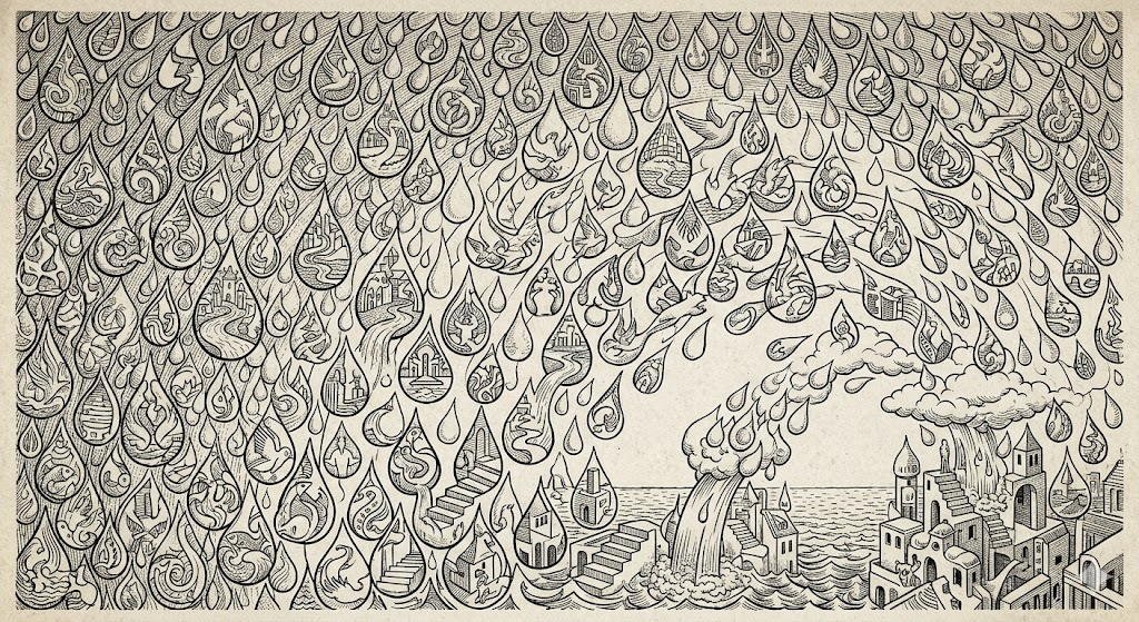raindrop random pattern escher line drawing
