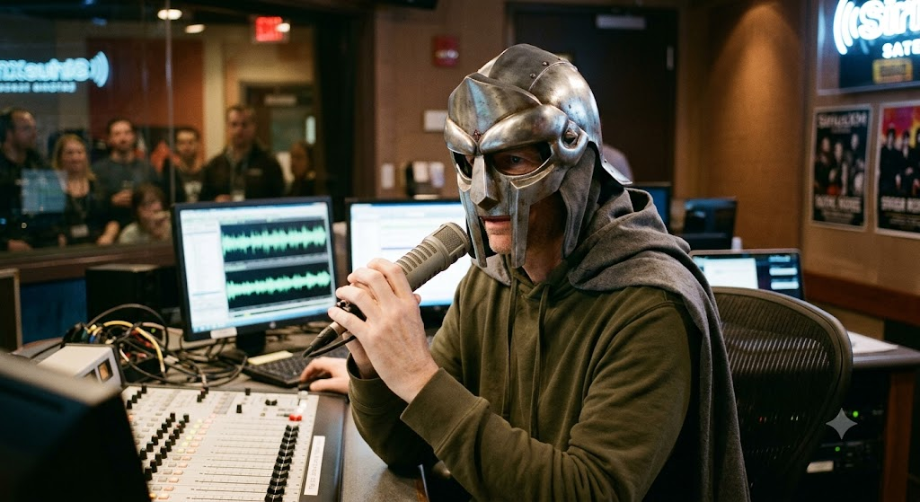 howard stern wearing the doctor doom helmet