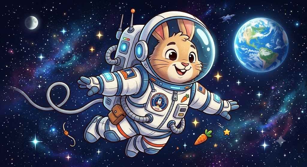 cartoon rabbit in a spacesuit