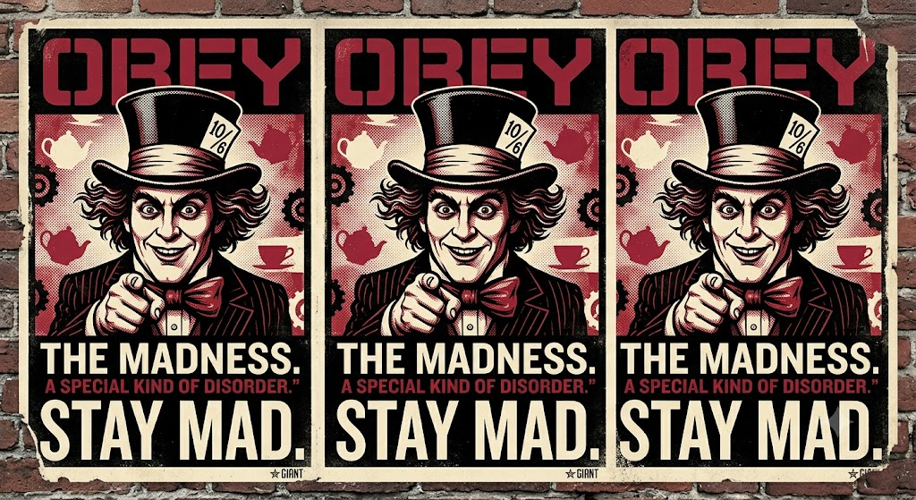 mad hatter obey propaganda poster