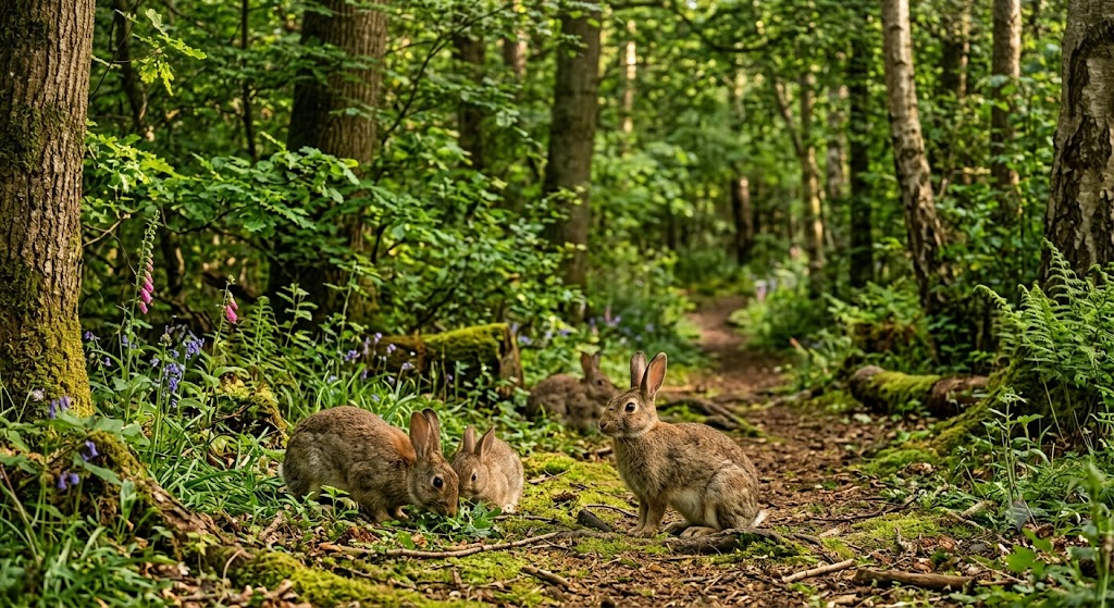 rabbits and forest background
