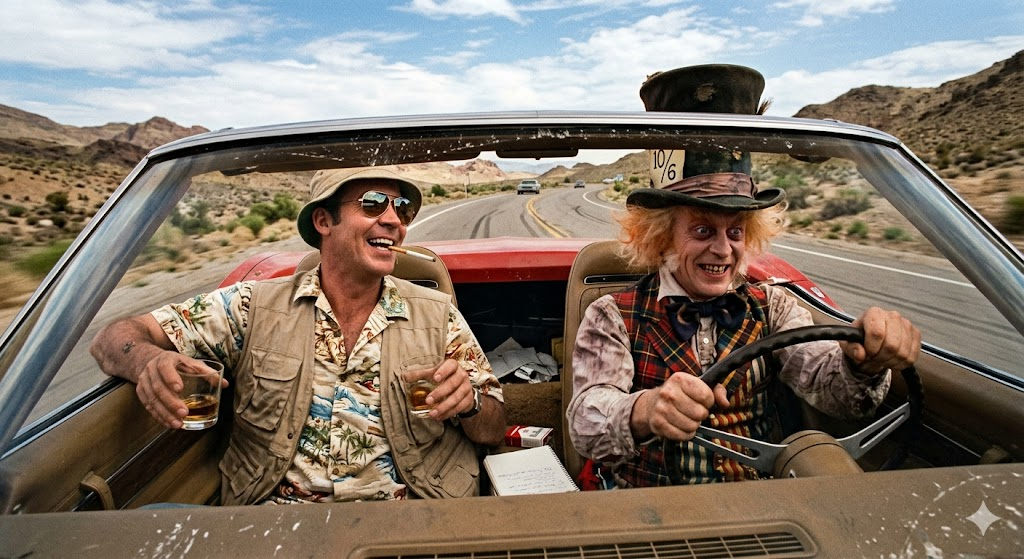 hunter thompson hanging out with the mad hatter in