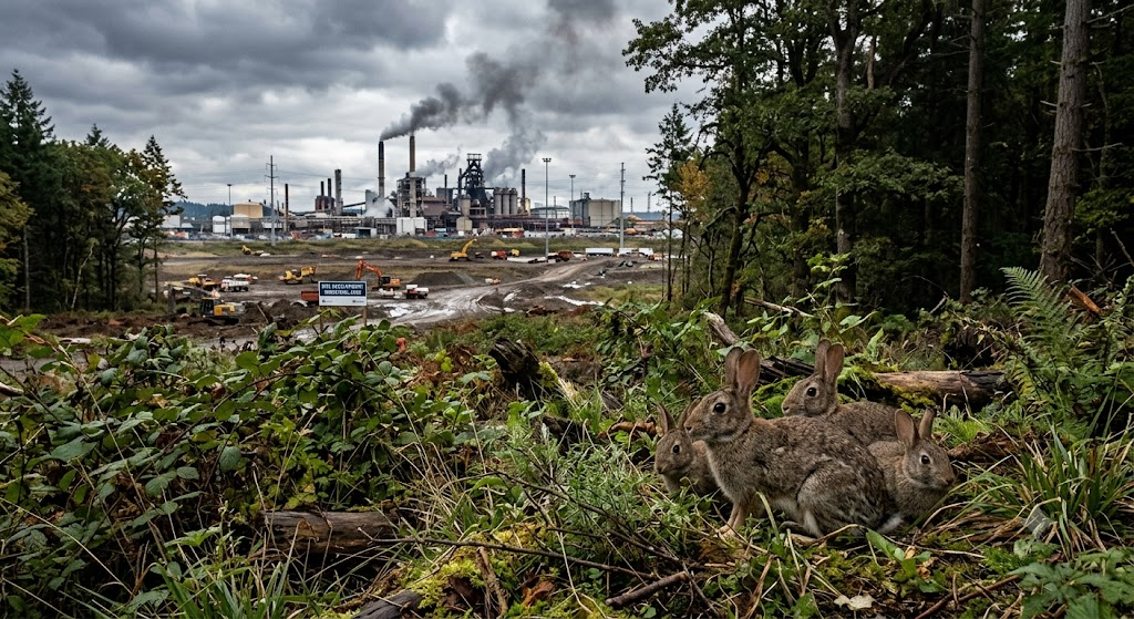 rabbits and forest background threatened by indust