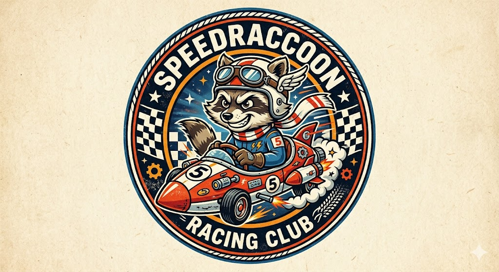 a racoon version of speedracer in a circle for a l