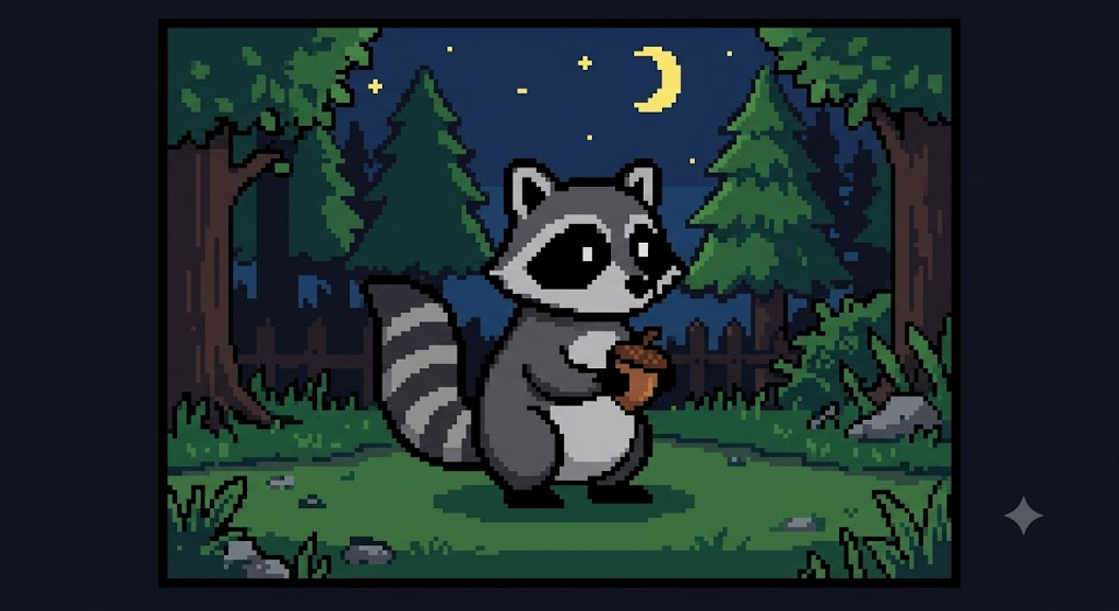 8 bit pixel raccoon