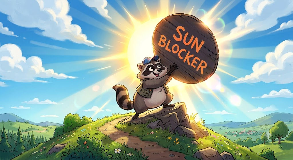cartoon racoon blocking out the sun