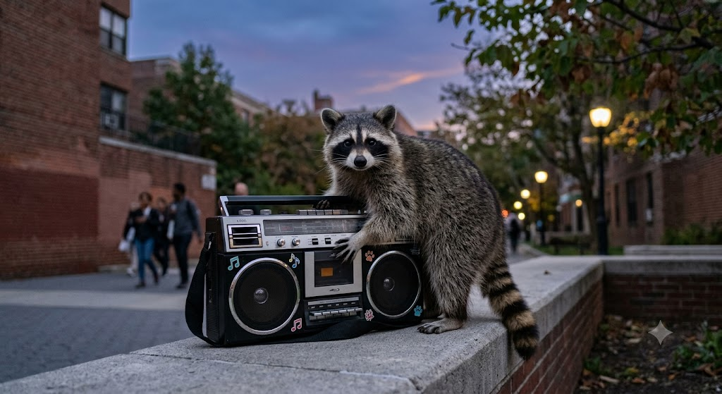 racoon with a boombox