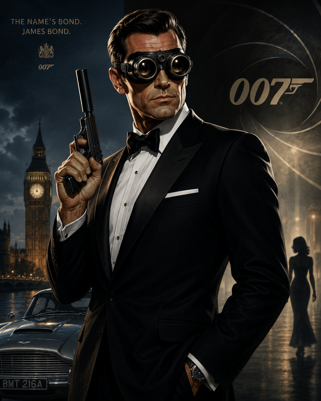 james bond with bug eyed goggles