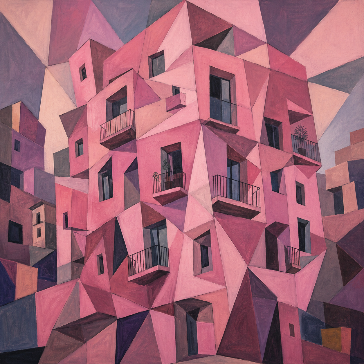 pink apartment building cubism