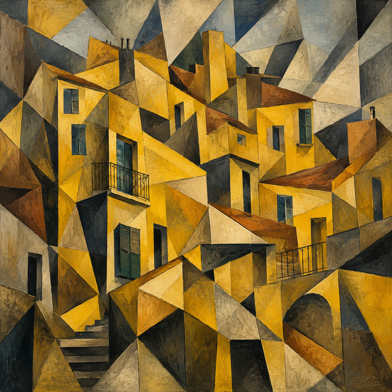 yellow buildings cubism