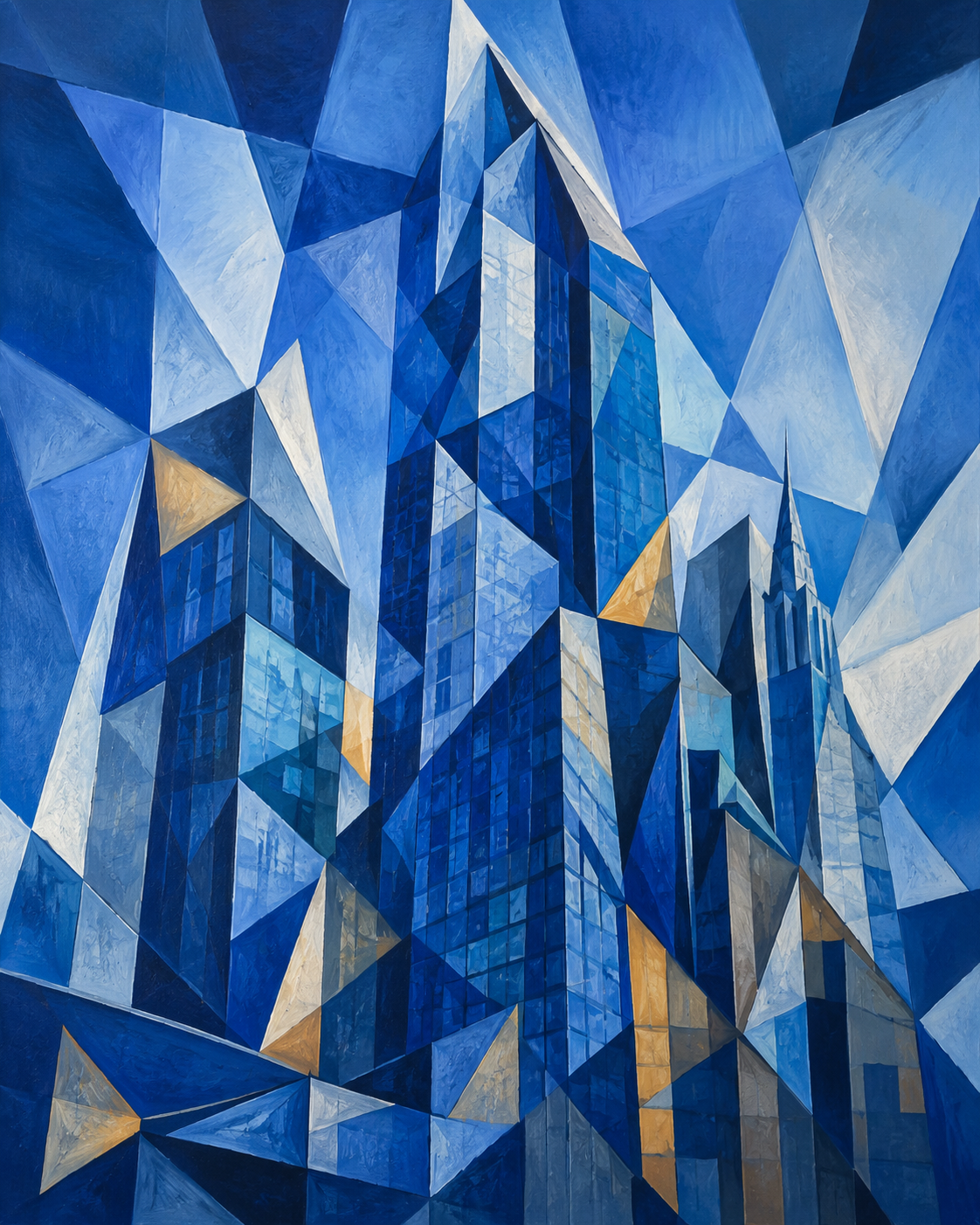 blue skyscraper cubism