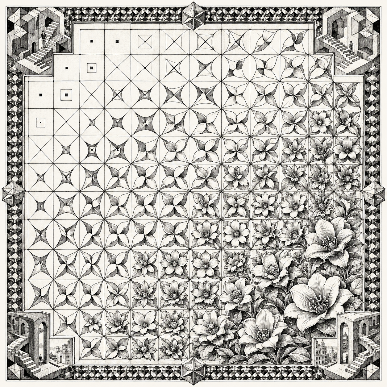 line drawings of evolutionary patterns on a grid s