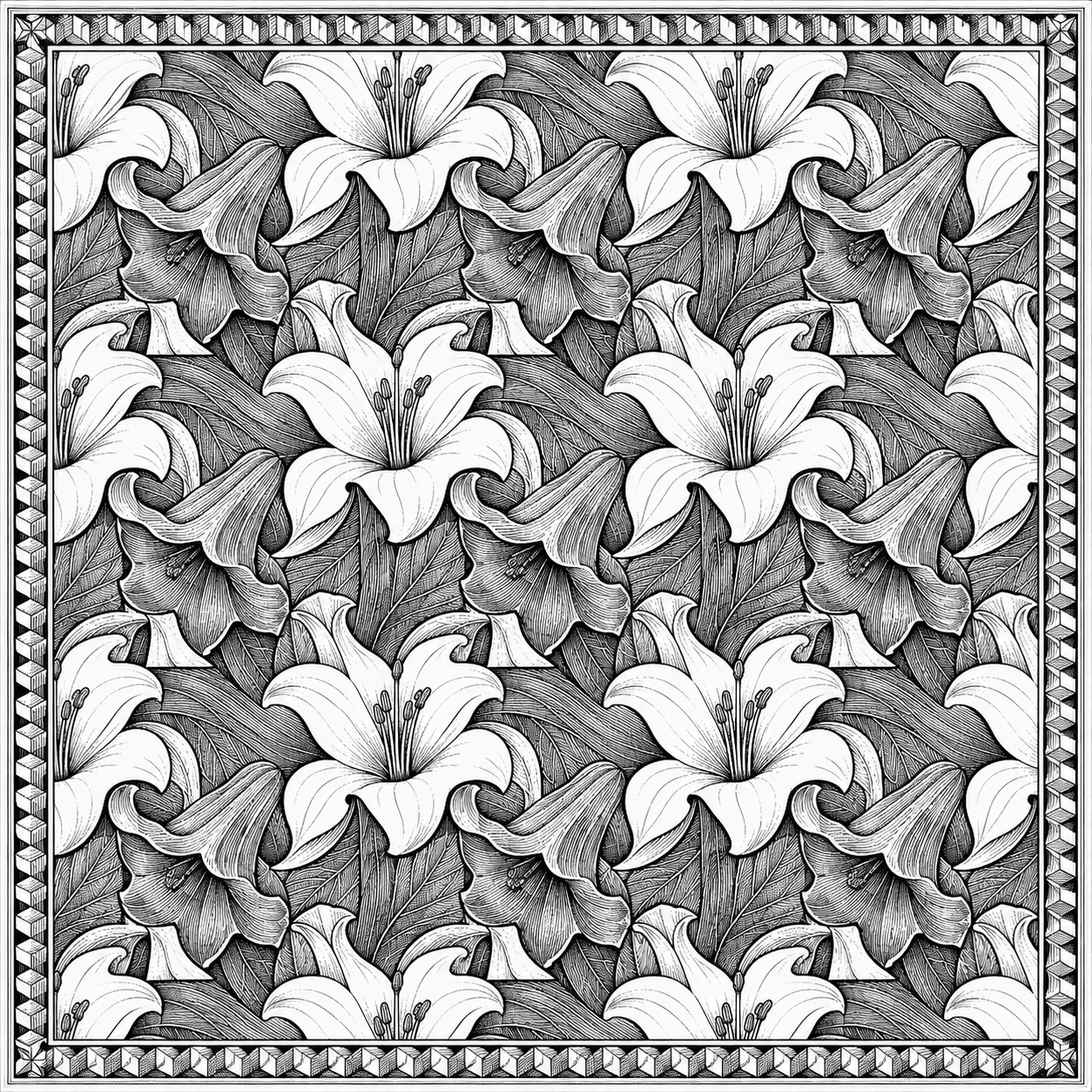 escher line drawings of flowers repeating