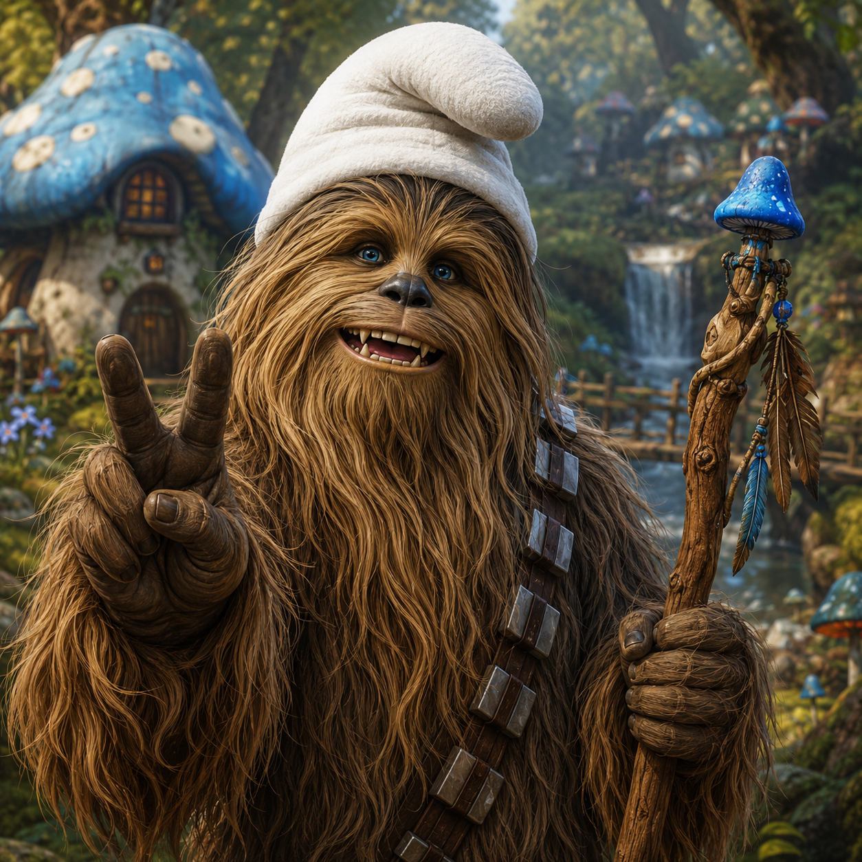 wookie with smurf hat