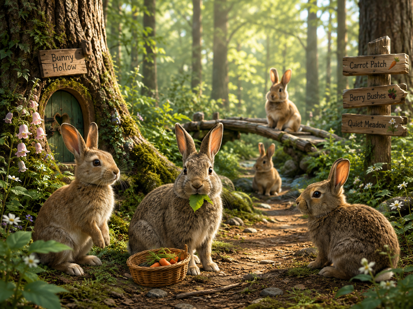 rabbits and forest background