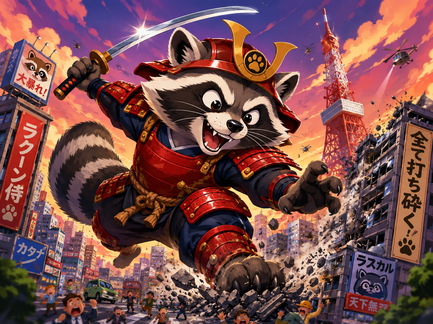cartoon racoon samurai