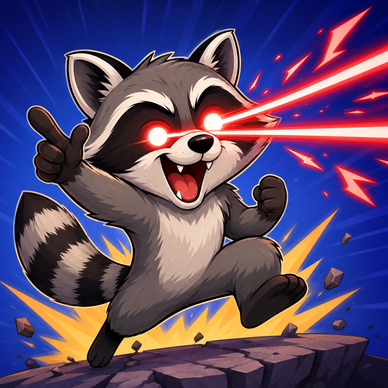 a racoon cartoon with laser eyes