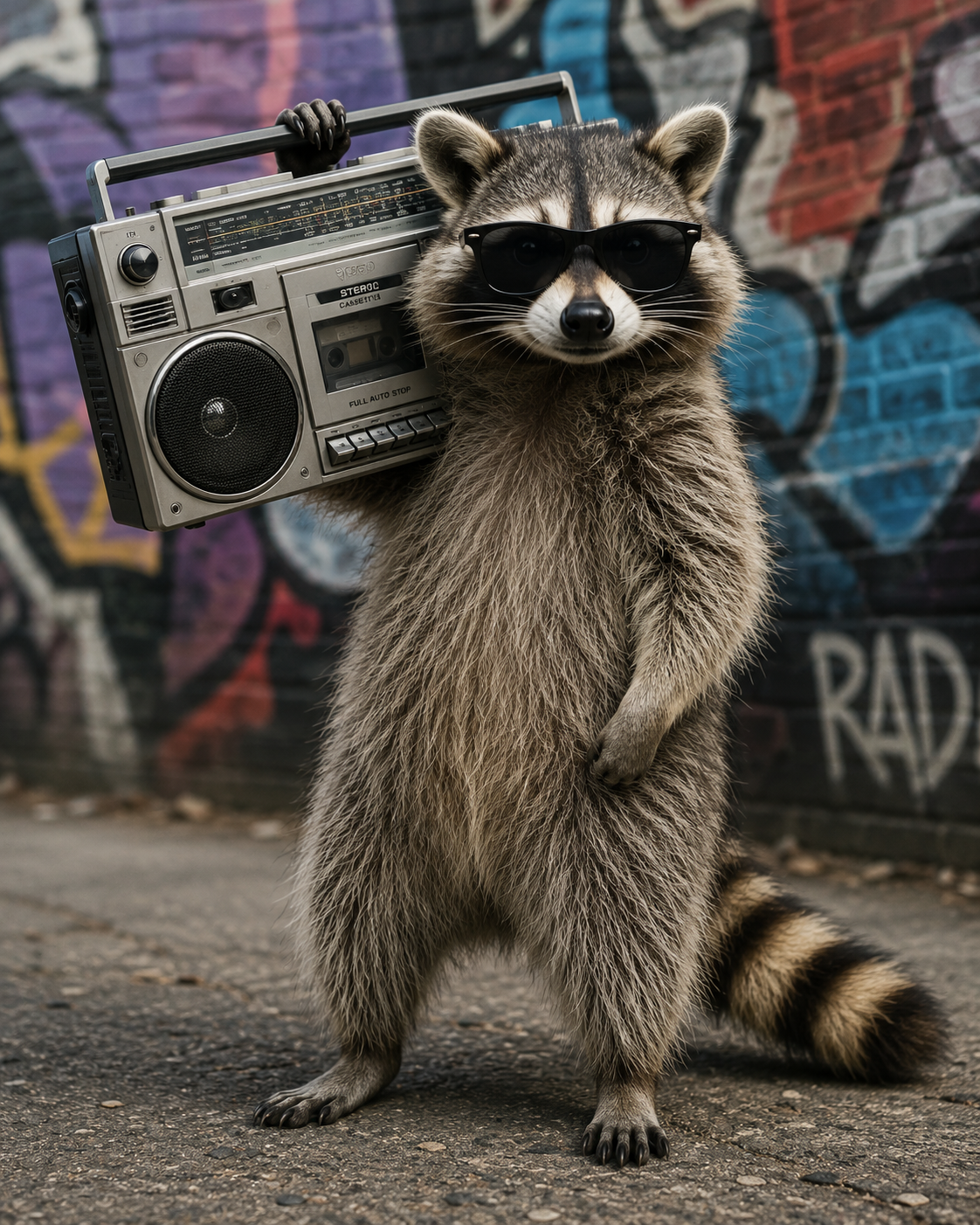 racoon with a boombox