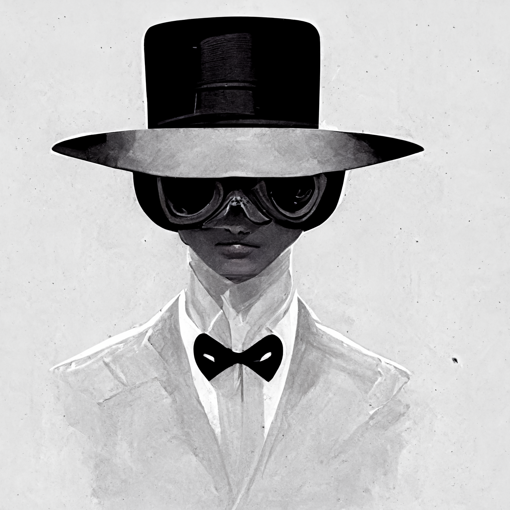 james bond in tuxcedo and top hat with fly goggles