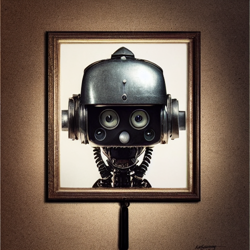 johnny five robot wearing a german helmet renaissa