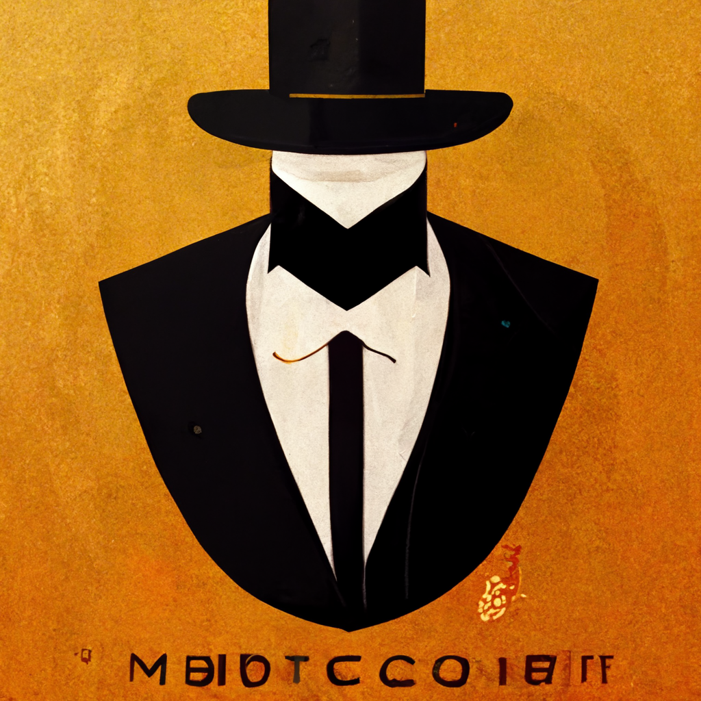 madbitcoins as james bond with top hat and fly gog
