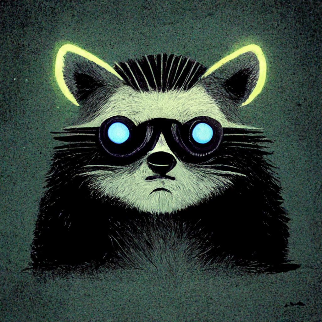 a racoon cartoon with laser eyes
