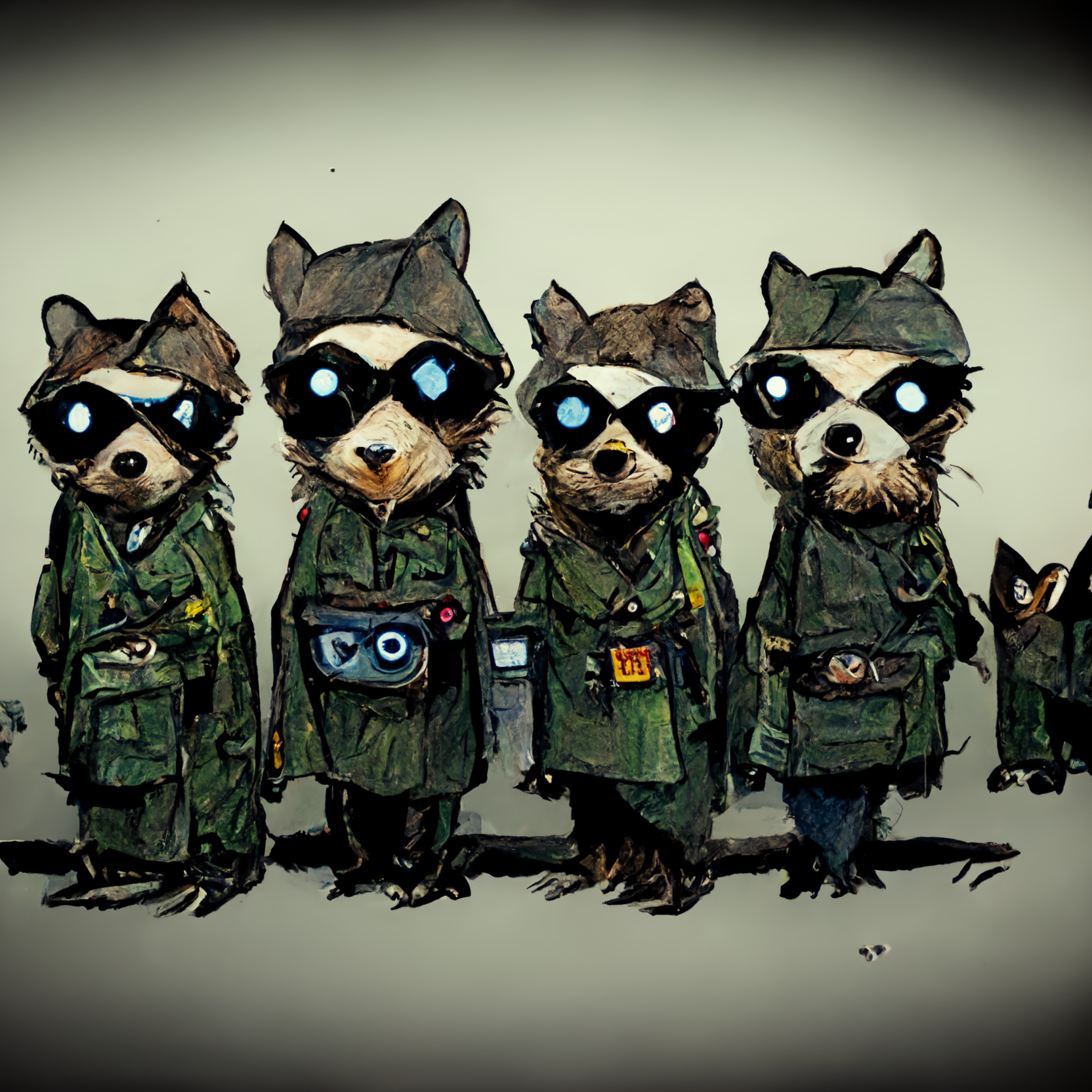 army of cypherpunk cartoon racoons