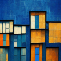 blue buildings cubism