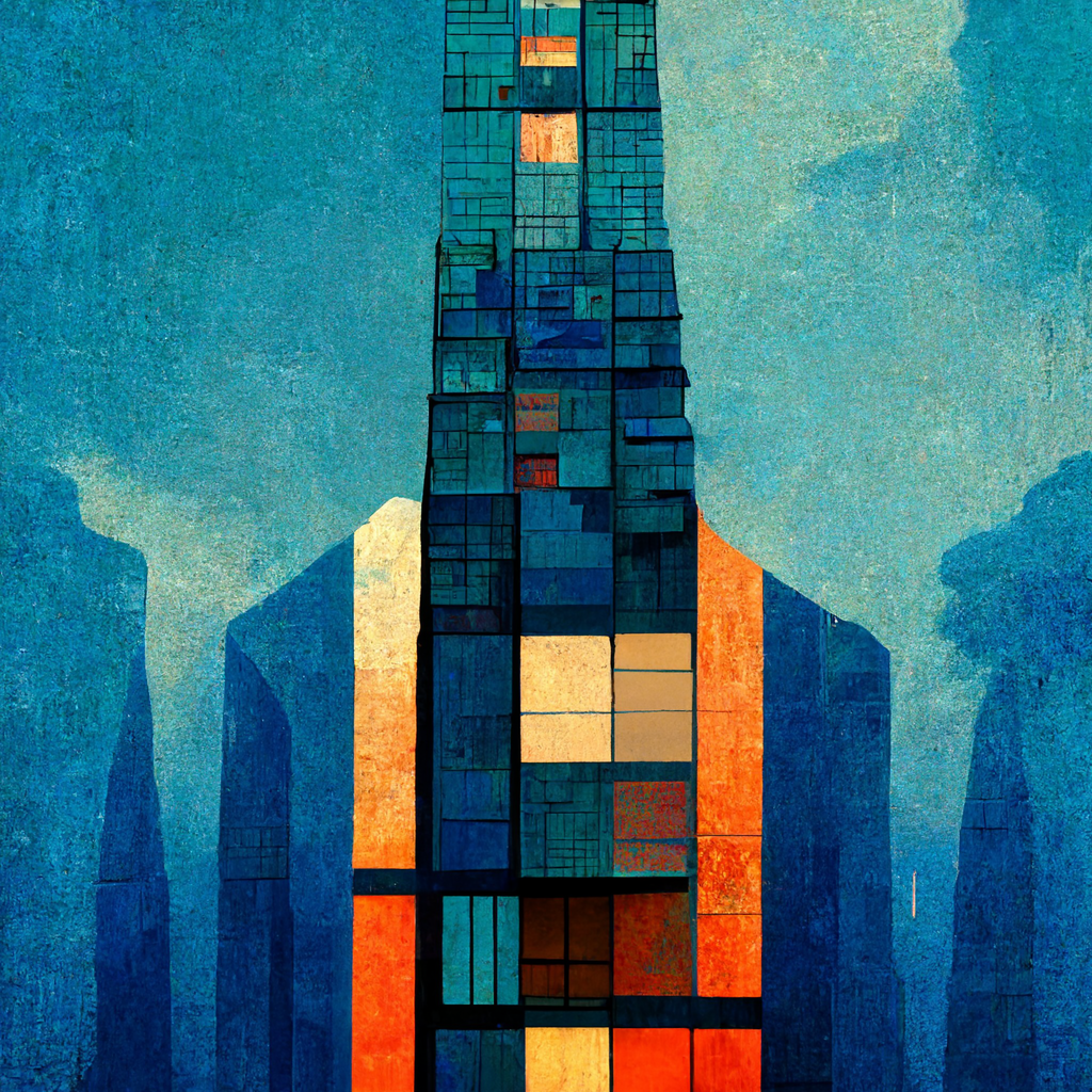 blue skyscraper cubism