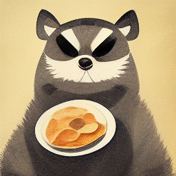 cartoon racoon making breakfast