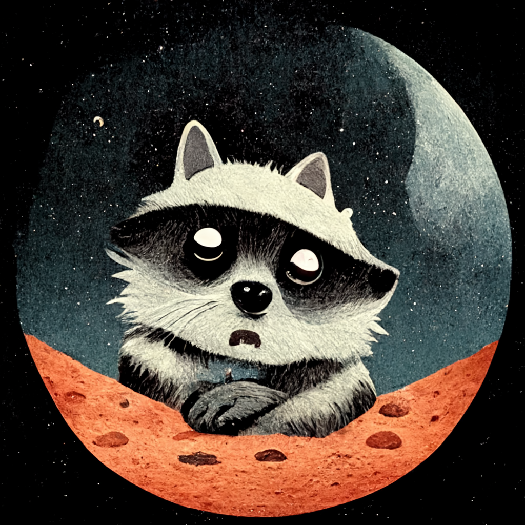 cartoon racoon on the moon