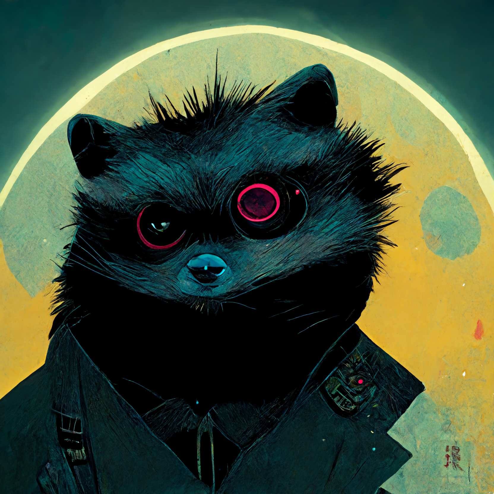 cyberpunk cartoon racoon moon