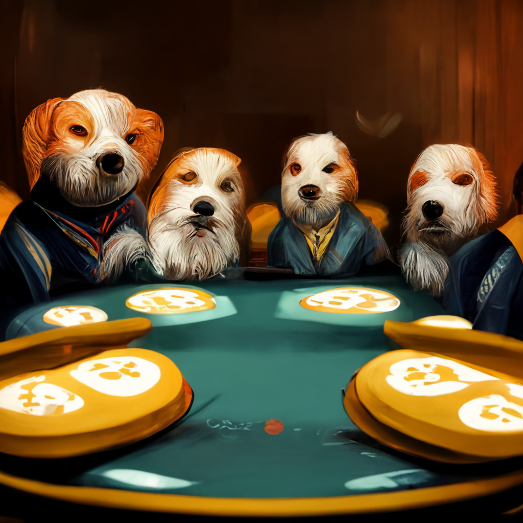 dogs playing poker with bitcoin