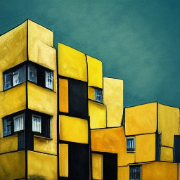 yellow buildings cubism