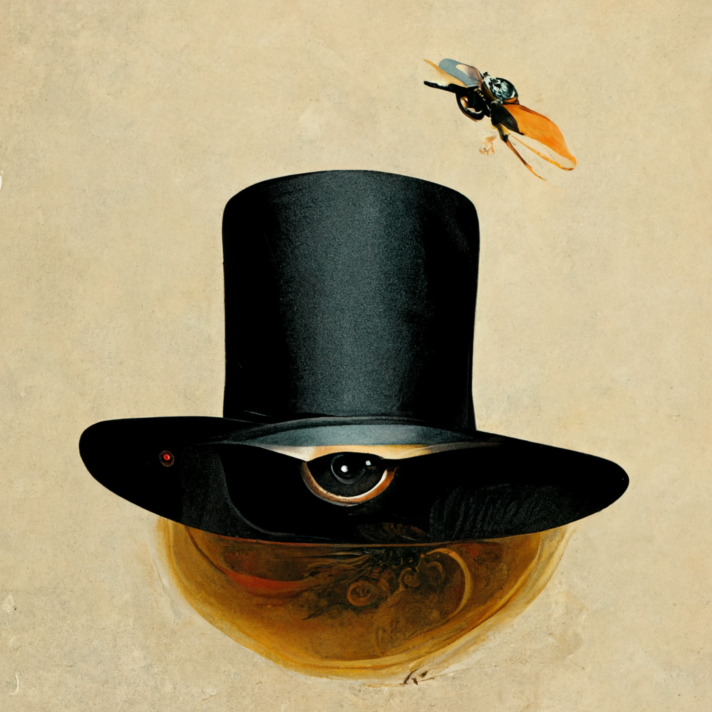 james bond in a top hat with fly goggles in renais