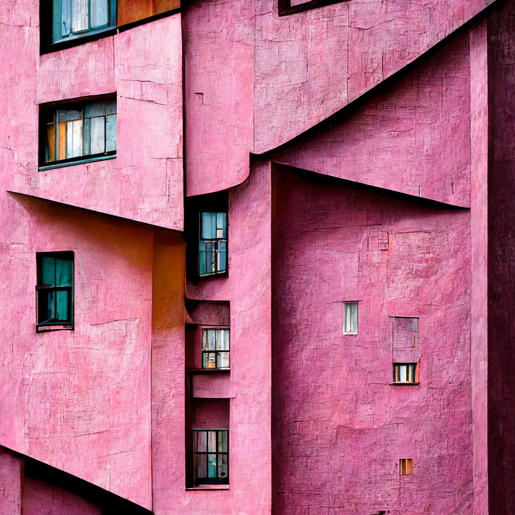 pink apartment building cubism