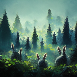 rabbits and forest background threatened by indust