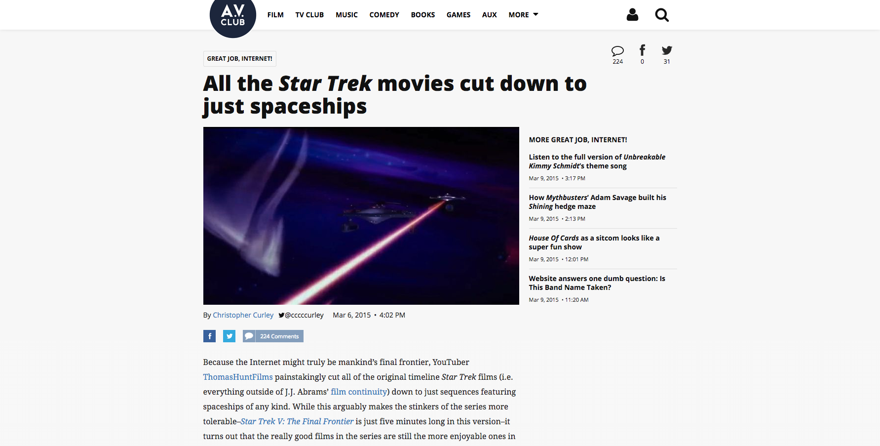 All the Star Trek movies cut down to just spaceships